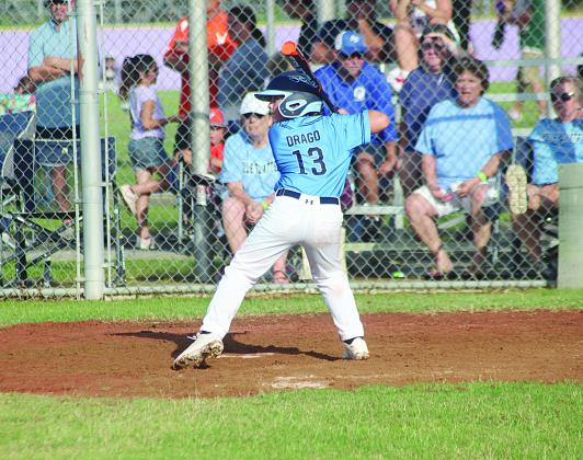 Nicolas Drago waits for a pitch in an 8U All-Star game against Oakdale. The All-Stars from Ville Platte began play in the sub-district tournament Thursday in Oberlin. (Gazette photo by Rhett Manuel)