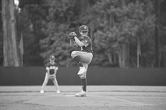 Ville Platte Super 10 pitcher Sam Blanchard delivers a pitch in the Regional Tournament held in Morgan City. (Photo courtesy of Laurie Blanchard)