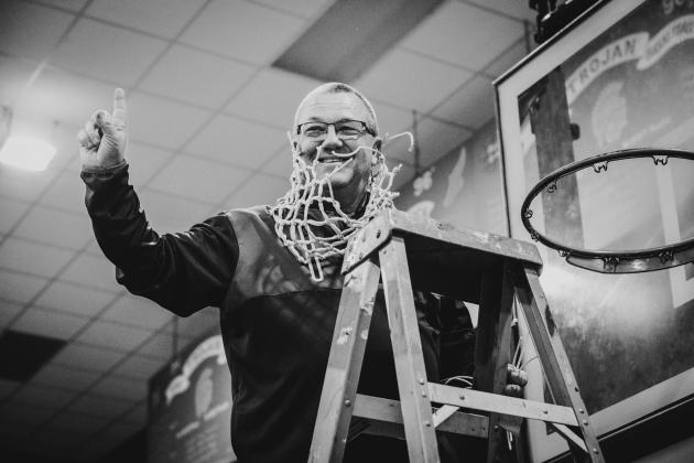 Craig Whittington is pictured as he cuts down the net during his team’s run to its first state tournament appearance. (Photo courtesy of Craig Whittington))