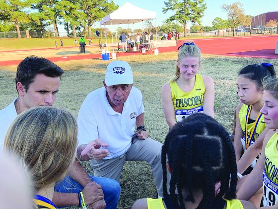 Mamou native Claney Duplechin is pictured coaching his Episcopal High School players at a recent state cross country meet. (Photo courtesy of Louisiana Sports Hall of Fame)
