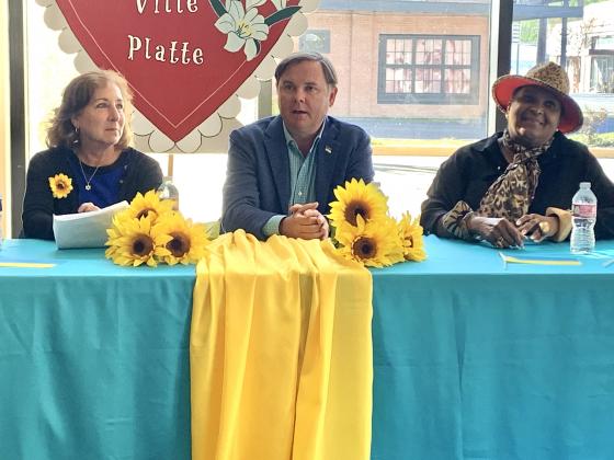 Pictured from left are Dr. Susan Fielkow, MD; Honorary Consul for Ukraine Edward Hayes; and Ville Platte Mayor Jennifer Vidrine. (Gazette photo by Nancy Duplechain)