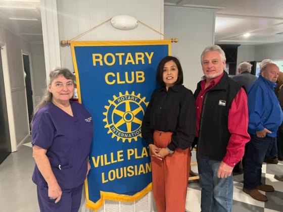 Pictured from left are Rotarian Patricia Duplechain, Pastor Sahari Sawtelle, and Rotary President Larry Lachney. (Gazette photos by Tony Marks)