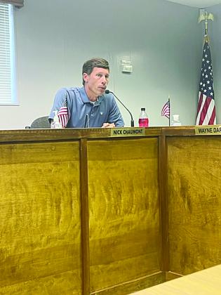 Evangeline Parish School Board Member Nick Chaumont reacts to the board’s decision to approve a four-day week. (Gazette photo by Tony Marks)