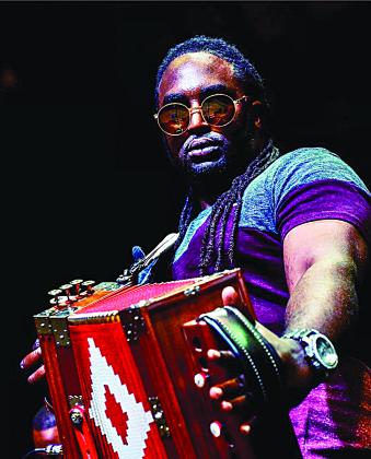 Raylon Blake, an up and coming Zydeco artist from Ville Platte, is pictured playing the accordion at a recent show. Blake has recently released his second single. (Photo courtesy of Raylon Blake)
