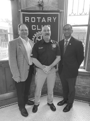 From left are Rotarian Wayne Vidrine, Ville Platte Fire Chief Chris Soileau, and Rotary President Brian Ardoin. (Photo courtesy of Misty Parker)