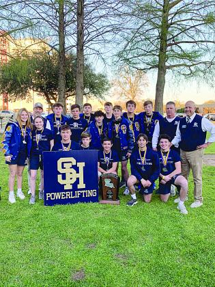 The Sacred Heart Trojan powerlifting team competed at the state championships and returned home as runner-up. Pictured in no particular order are Jackson Manuel, Isiah Rion, Jesse Johnson, Jude Hebert, Hunter Pitre, Michael Fontenot, Colton Manuel, Dylan Doucet, Everette Johnson, Silas Chesne, Madeline Fuselier, Adeline Launey, Lily Deshotel, Abby Quibodeaux, head coach Duane Urbina, assistant coach Robert Soileau, and assistant coach Jacob Reed. Not pictured- statisticians Kristen Ardoin and Carley Cloud