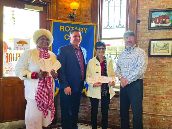 VP ROTARY WELCOMES STATE TREASURER - Louisiana State Treasurer John Schroder, second from left, was the special guest speaker for the December 21, meeting of the Ville Platte Rotary Club. He is shown with, from left, Ville Platte Mayor and Rotarian Jennifer Vidrine, Rotarian Annette Johnson and Rotary President Jimmy LeBlanc. (Gazette photo by Heather Bogard)