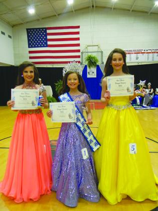 DEB MISS COURT - Shown, from left, are the members of the Deb Miss Boggy Bayou Court. They are Emma Nicole Andrus, first alternate; Queen Meredith Deaton; and Aurora Grace McKenzie Tamez, second alternate.
