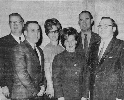 Members of the 1969 Louisiana Cotton Festival Board elected to serve, from left, were Mayor Harold Bordelon, second vice president; Larry Vidrine, outgoing president; Mrs. Clarence Rivers, secretary; Mrs. Larry Vidrine, treasurer; Jesse Gary, first vice president; and President Dr. Jerry Veillon. (Gazette file photo)