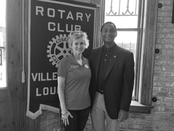 BUTLER PRESENTS UPDATE - Representative Rhonda Butler gave an update on the recent legislative session during the July 11, meeting of the Ville Platte Rotary Club. She is shown with Rotary President Brian Ardoin (right). (Gazette photo by Heather Bogard)