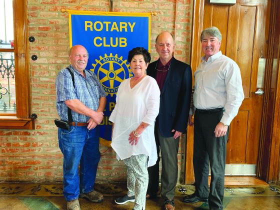 VP ROTARY WELCOMES SPEAKER - Margaret “Chicken” and Gilbert “Winky” Aucoin were the guest speakers at the July 20, meeting of the Ville Platte Rotary Club. They are shown with Rotary board member Bob Manuel, left, and Rotary President Jimmy LeBlanc, right. (Gazette photo by Heather Bogard)