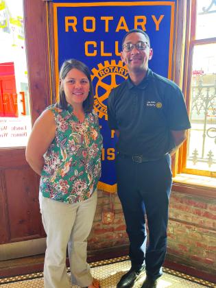 NEW MEMBER WELCOMED - Kristi Enicke (left), was welcomed as a new member of the Ville Platte Rotary Club during the weekly meeting held August 15. She is shown with Rotary President Brian Ardoin. (Gazette photo by Heather Bogard)