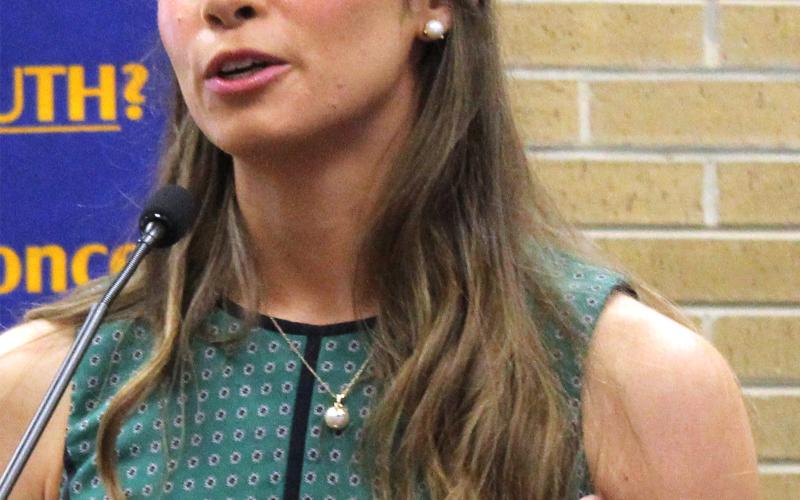 Layne Miller speaks at the Eunice Rotary Club on Wednesday, February 12. (LSN photo by Myra Miller)