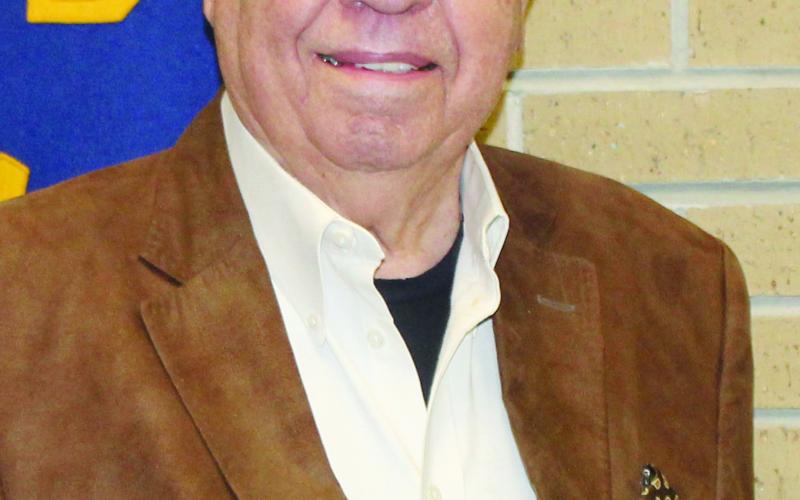 Acadia Parish rice farmer and leader Jackie Loewer talked about rice at the Eunice Rotary Club meeting. (Photo by Myra Miller)