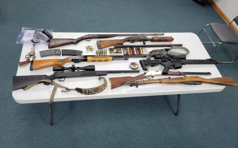 Pictured are firearms and other items that were seized following an arrest by the Pine Prairie Police Department. (Photo courtesy of Pine Prairie Police Department)
