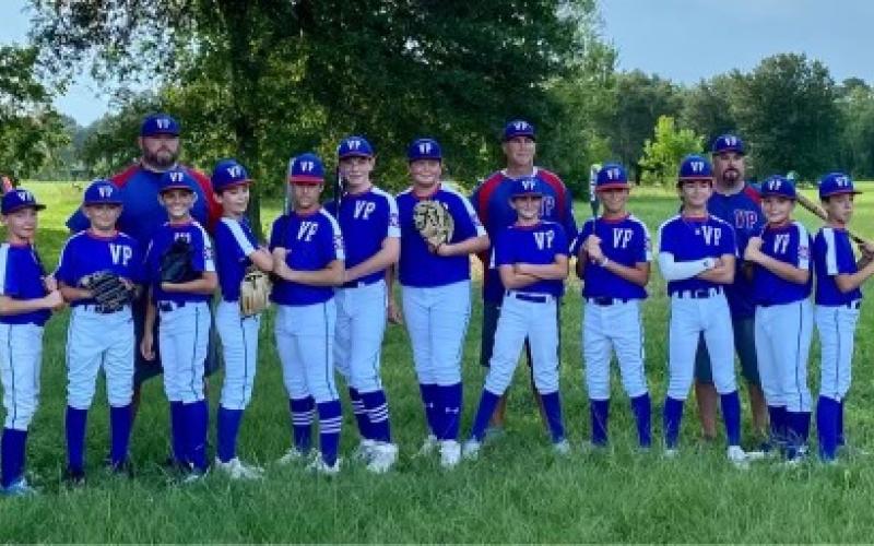 In no particular order are coaches Jake Veillon, Joe Ardoin, and Nick Fontenot and players Jax Fontenot, Payton Veillon, Liam Vidrine, Aiden Lambright, Brecken Figueiredo, Lane Ardoin, Brayden Ortego, Gus Guillory, Ben Soileau, Landon Fontenot, Gage Berard, and Sully Manuel. (Photo submitted)