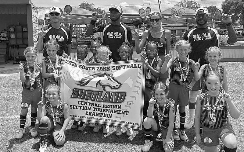 The Ville Platte 6U All-Star team won the central region section tournament. Players are Eliza Fontenot, Willow Fontenot, Kharmyn Thomas, Vivian Veillon, Stella Fontenot, Hazel Melancon, Riyah Edwards, Cailyn Arvie, Wynnie Deville, Demi Herboldsheimer, Anne Manuel, and Jhournee Edwards. (Photo courtesy of VPGRA)