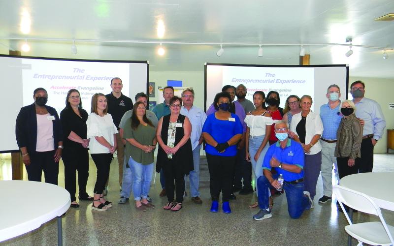 The small business owners who completed the Accelerate Evangeline program are pictured here with Dr. Geoff Stewart and Jonathan Shirley from ULL, Dr. Gwen Fontenot, and Anita Fontenot. In no particular order, the participants are Hydie Clark, Trina Orgeron, Kimberly Vidrine, Jessica Evans. Bralin Johnson, Sierra Freeman, Sherry Freeman, Brett McElwee, Phil Lemoine, Charles Tate, Kimberly Freeman, Linda Fontenot, Rachel Bellard, and Jimmy and Leona Doucet. (Gazette photo by Heather Bogard)