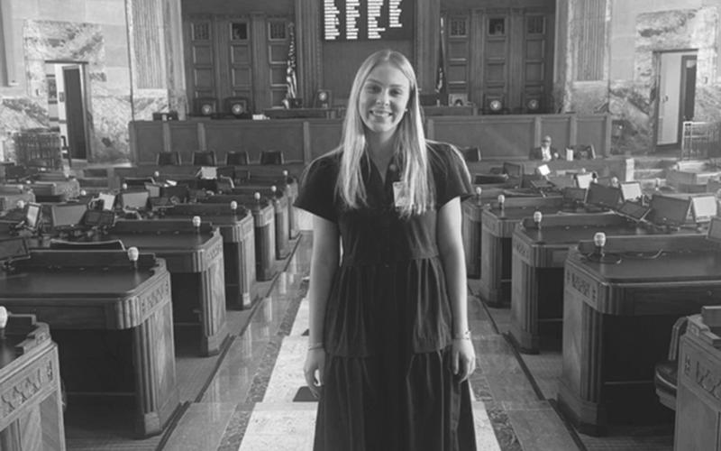 Basile’s Alli Chaumont is shown on the floor of the House of Representatives Chamber at the Louisiana State Capitol.