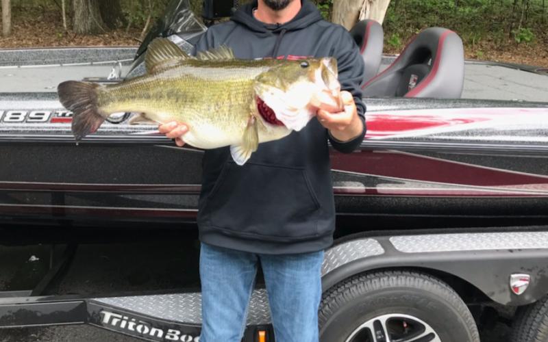 Ricky Fontenot, of Bayou Chicot, is shown holding an 11.22-pound, 26-inch bass that he caught at Chicot Park on March 22. (Photo courtesy of Marianne Fontenot)