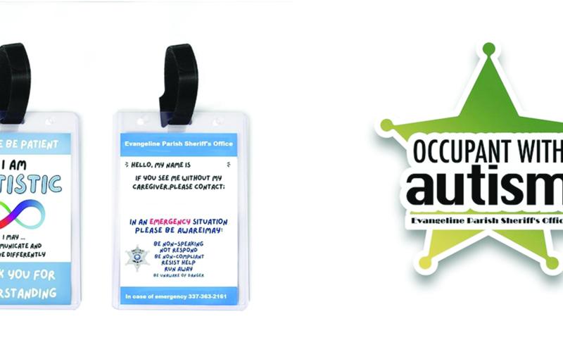 Pictured are autism spectrum disorder identification cards (left) and decals. (Photos courtesy of Evangeline Parish Sheriff’s Office)