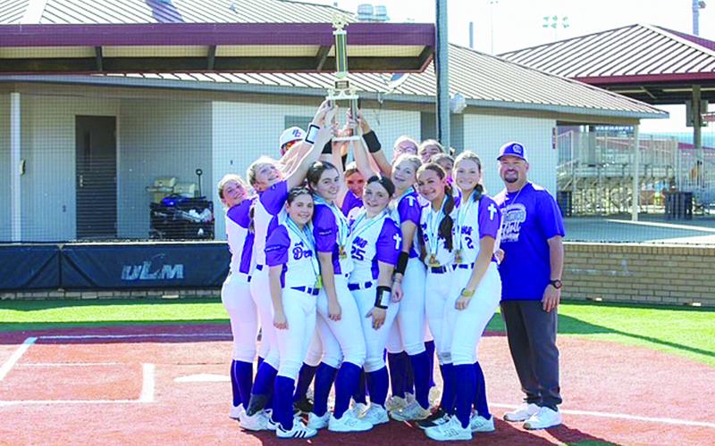 The LJHSAA state champion Bayou Chicot Elementary team is pictured. Team members are Reese Zanca, Laikyn Mire, Layken Fontenot, Avery Kraemer, Emily Fontenot, Callie Johnson, Adalynn Dutton, Adalynn Fontenot, Finley Doucet, Nadia Fontenot, Melia George, Blaiklee Mire, and Mica Fontenot. Head coach is Chuncey Fontenot. (Photo courtesy of Chuncey Fontenot)