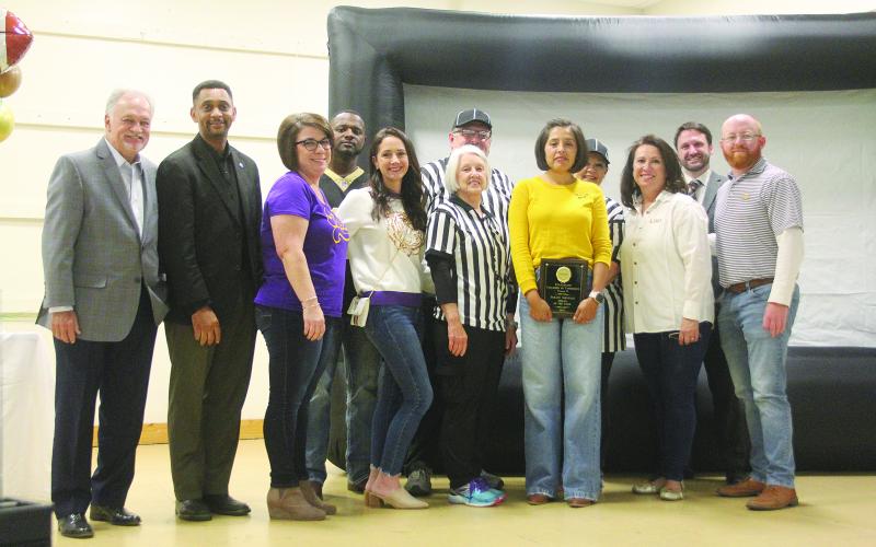 Woman of the Year Sarahi Sawtelle (third from right) is pictured with her fellow board members of the Evangeline Chamber of Commerce. The awards were presented during the Evangeline Chamber of Commerce banquet on Wednesday, October 19. (Gazette photo by Tony Marks)