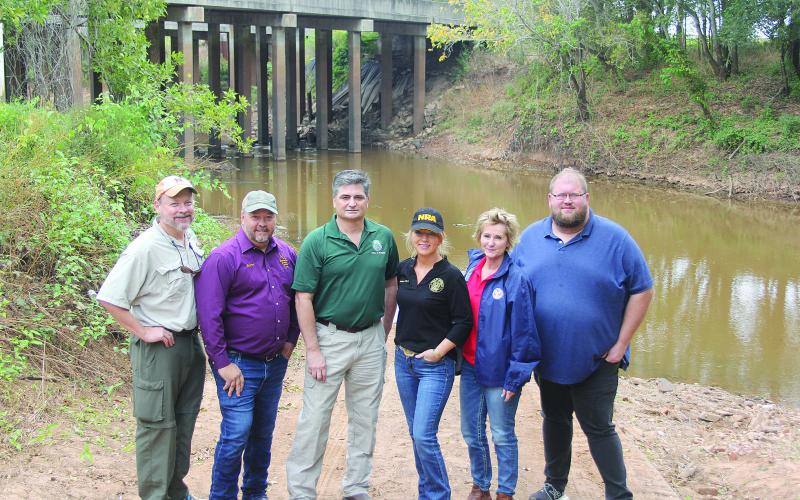 Among those pictured at the boat launch located off I-49 in Whiteville, in no particular order, are State Senator Heather Cloud, State Representative Rhonda Butler, Deputy Secretary of the Department of Wildlife and Fisheries Randy Meyers, Evangeline Parish Police Jury President Bryan Vidrine, and Legislative Aide David Allen. (Gazette photo by Tony Marks)