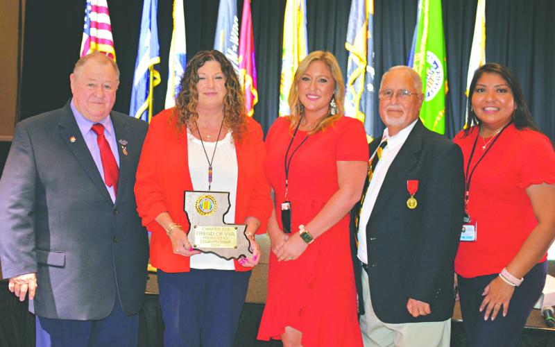 KINDER CHAPTER #215 FRIEND OF THE VVA - Region VII VVA President Terry Courville (left) and Ville Platte Chapter #632 President JD Soileau (second from right) presented representatives from Coushatta Casino Resort with the Kinder Chapter #215 Friend of the VVA award.
