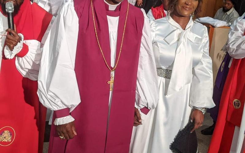 Bishop Lucian McKinney Jr. (left) is pictured with his wife, Niki, during the Episcopal Consecration held Sunday, November, 14, at House of Deliverance Worship Center in Ville Platte. (Photo courtesy of Niki McKinney)