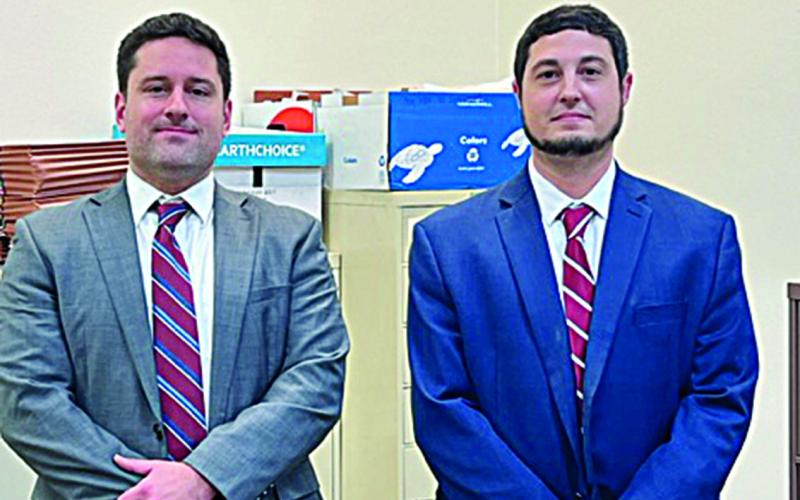 attorneys for Jasmine Thomas Gallow Aaron Brown (left) and Nicholas Monier (right). (Gazette photos by Tony Marks)