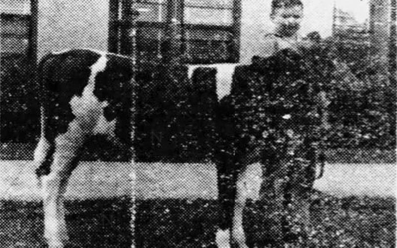 EP 4-H STUDENTS ATTENDED JUNIOR LIVESTOCK SHOW - Jerry Veillon (left) and Jerome Buller (right) were among the members of the Evangeline Parish 4-H Dairy dairy calf club who had a great showing at the Junior Livestock Show in Baton Rouge in April 1946. (Gazette archive photo)