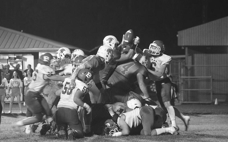 The Basile Bearcats secured an outright district championship after a 21-14 win over the East Beauregard Trojans Friday night. (Gazette photo by Rhett Manuel)