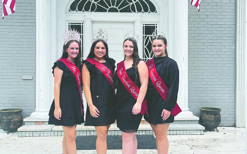 TOURNOI QUEENS PREPARE TO SAY GOODBYE - Shown, from left, are Ms. Tournoi Queen Alexis Ikerd, Louisiana Tournoi Queen Skyla Fontenot, Teen Tournoi Queen Chloe Childers and Jr. Tournoi Queen Caydance Childers. These four young ladies will crown their successors at the annual Tournoi Pageant, which will be held next Saturday, August 23, at the Northside Civic Center. (Photo courtesy of Brook Childers)