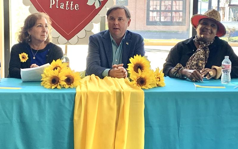 Pictured from left are Dr. Susan Fielkow, MD; Honorary Consul for Ukraine Edward Hayes; and Ville Platte Mayor Jennifer Vidrine. (Gazette photo by Nancy Duplechain)