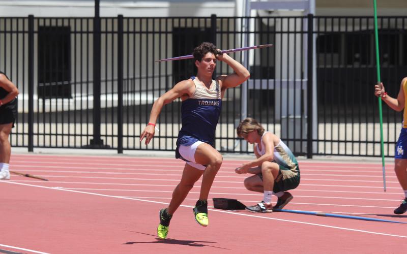 Caleb Hood, of Sacred Heart, placed first in Boys Javelin 1A with a mark of 52.60m