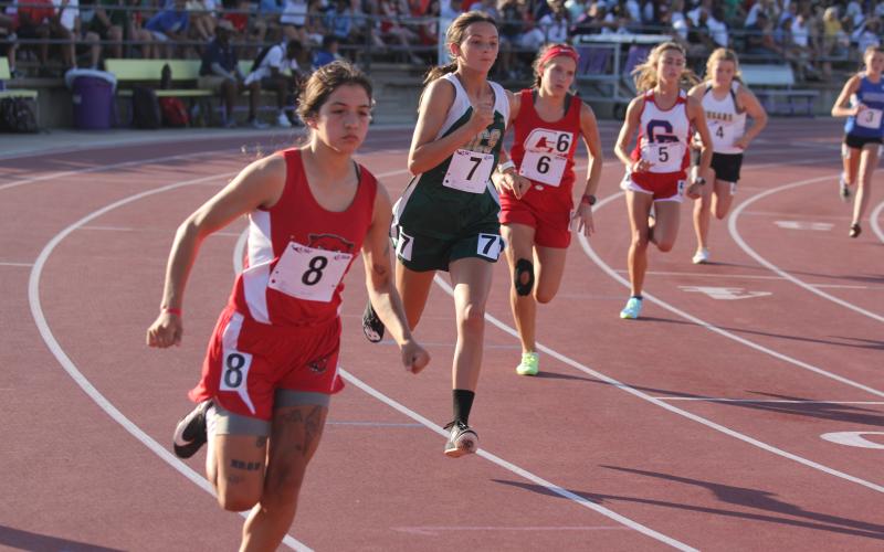Frida Alvarez, of Basile, placed third in Girls 800m Relay 1A with a time of 2:28.86. (Not Pictured) Kyrionna Ardoin, of Mamou, placed second in Girls 100m Dash 3A with a mark of 12.05. She also placed third in Girls 200m Dash 3A with a time of 25.17. (Gazette photos by Tony Marks)