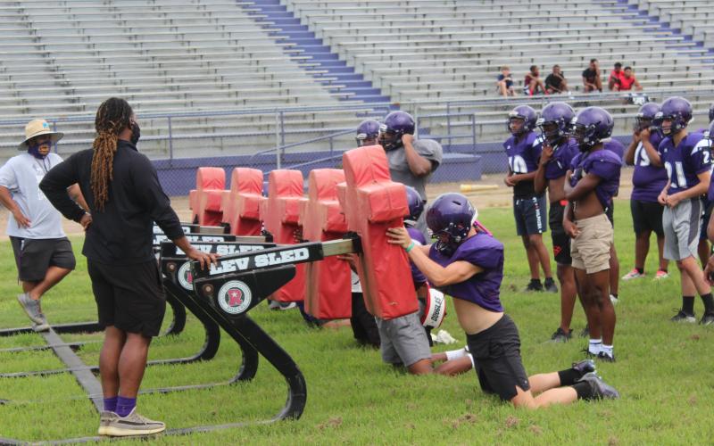 Pictured is Ville Platte High School head football coach Jorie Randle as he leads a recent practice inside Bulldog Stadium. Randle and his Bulldogs look to get back to their winning ways this season. (Gazette photo by Rhett Manuel)
