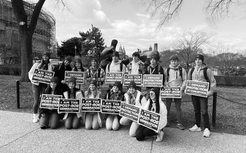 STUDENTS READY TO MARCH - Sacred Heart High School students gather for a photo prior to walking in the March for Life in Washington D.C. on January 20. (Photo courtesy of Jillian Soileau)