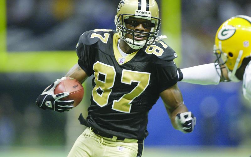 Joe Horn was a fan favorite and record-breaker with the Saints from 2000-06 after joining the team as an unrestricted free agent, helping New Orleans to the NFC South title and a playoff berth in his first season. He is a 2010 Saints Hall of Fame inductee, enshrined in his first year of eligibility. (Photo courtesy of Louisiana Sports Hall of Fame)