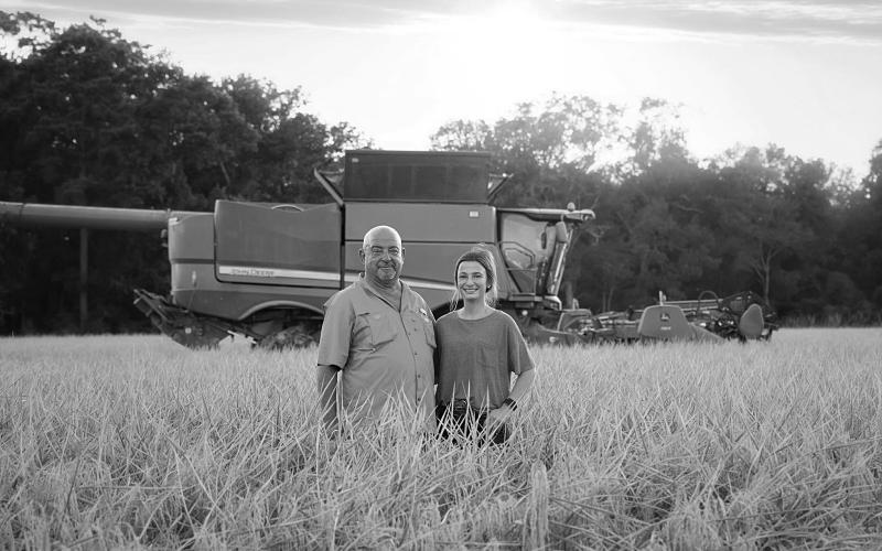 Kynlee Fruge, 2023 Rice Festival Junior Farmer of the Year with her father, Troy Fruge, who was the 1983 Rice Festival Junior Farmer.