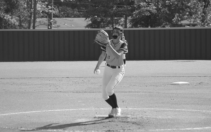 Halle Lafleur (13) went the distance against Covenant Christian Academy and struck out 12 batters while walking three and allowing a hit. (Gazette photo by Rhett Manuel)