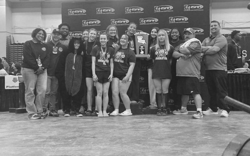 Pictured in the above photo are the Mamou girls who finished as state runner-up in powerlifting. Among them are Layla Boudreaux, Halie Richard, Kendyll Lavergne,  Khloe Kidder, Emma Andrus, Sarah Lacoste, Sydni James, Adelynn Duos, Camille Bieber, Chloe Jones, and Janiyah Jason. (Photo courtesy of MHS Powerlifting)