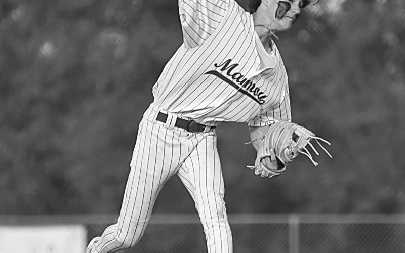 Miles Perron delivers a pitch for Mamou in a district baseball game against Crowley. (LSN photo by Chris Quebedeaux)