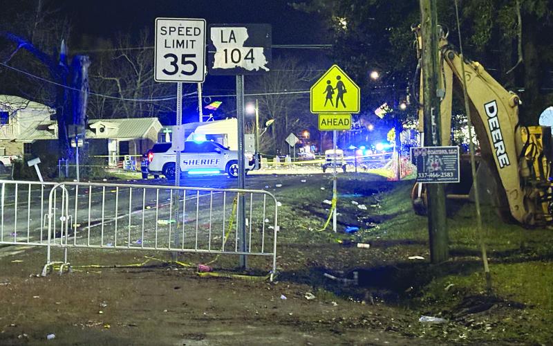 Pictured is the police presence near the intersection of 6th Street and Poinciana Avenue in Mamou where multiple people were injured in a shooting last year on Mardi Gras night. Two were confirmed dead following the incident. (Gazette photos by Tony Marks and Heather Bogard)