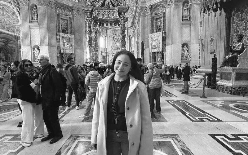 Mary Perron is seen at St. Peter’s Basilica standing in front of the Papal Altar that marks the burial site of St. Peter. (Photos courtesy of Robby Perron)