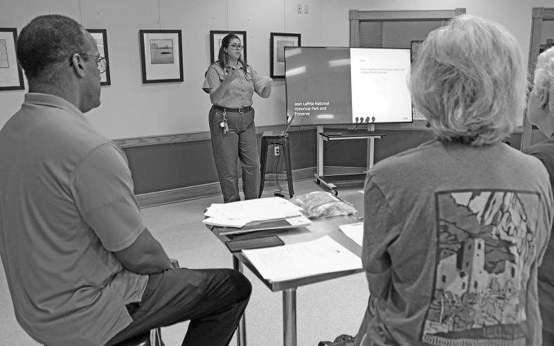 Laura McDonald, park ranger at the Prairie Acadian Cultural Center, gave a re-introduction of the center, which reopened around Mardi Gras earlier this year after being closed for about five years. During those years, the building was outfitted with a new air conditioning system and a new roof. (LSN photo by Claudette Olivier)