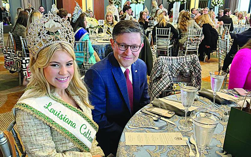 Queen Cotton Amelia Mickal is pictured with Speaker of the House Mike Johnson