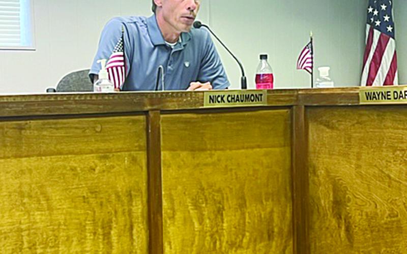 Evangeline Parish School Board Member Nick Chaumont reacts to the board’s decision to approve a four-day week. (Gazette photo by Tony Marks)