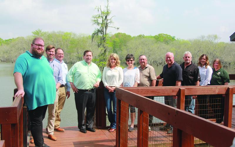 Prior to the Rotary Meeting, Lieutenant Governor Billy Nungessor toured Chicot Park with State Senator Heather Cloud along with several Rotarians and State Park staff members. Pictured from left are Legislative Aide David Allen, Director of State Parks Brandon Burris, Rotarian Wayne Vidrine, Lieutenant Governor Nungesser, Senator Cloud, Rotarian Annette Johnson and husband, Mike, Rotarian Dr. Joey Soileau, Rotary President Larry Lachney, District Manager Katie Ardoin, and Park Manager Jessica Earles.